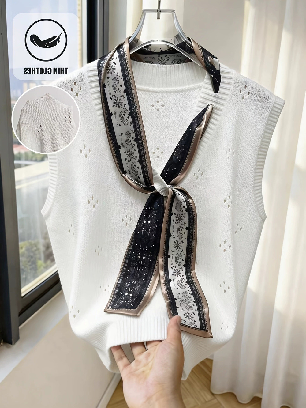 ZARA Womens Summer Knit Sleeveless Vest Top Hollow Out Scarf Design